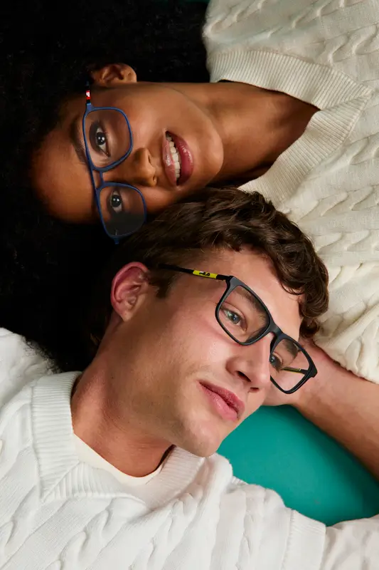 lifestyle eyeglasses worn by 2 models man and women